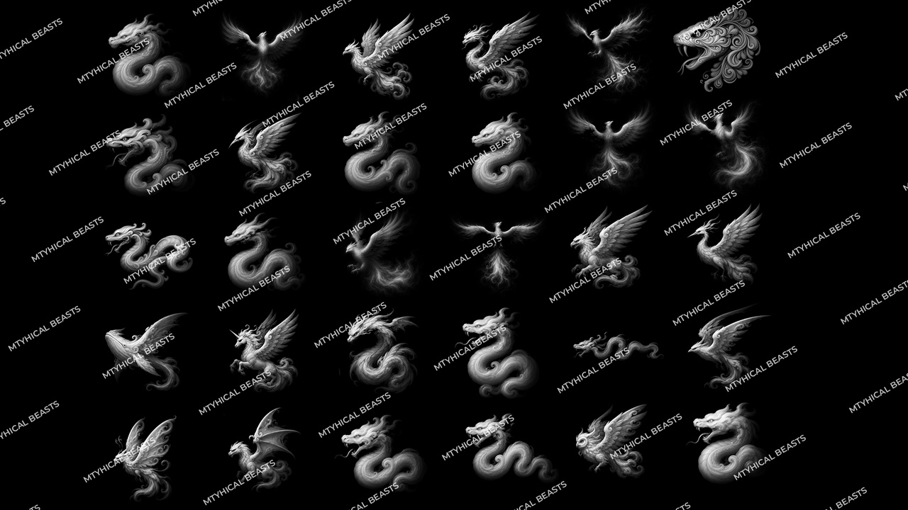 Media 1 for listing Mythical Beasts Alpha Brush Pack Vol.2 | 30 Premium 4K Creature Sculpt Alphas