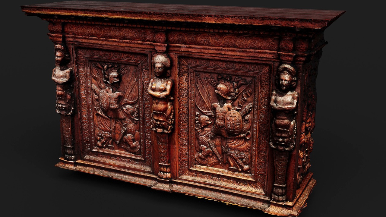 Media 1 for listing ancient wooden furniture ornaments PBR photogrammetry