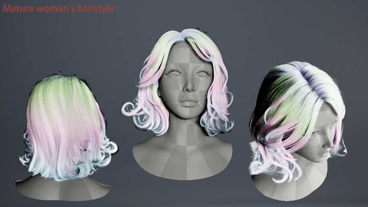 Media 1 for listing Mature woman's hairstyle.Suitable for games, movies, and anime.