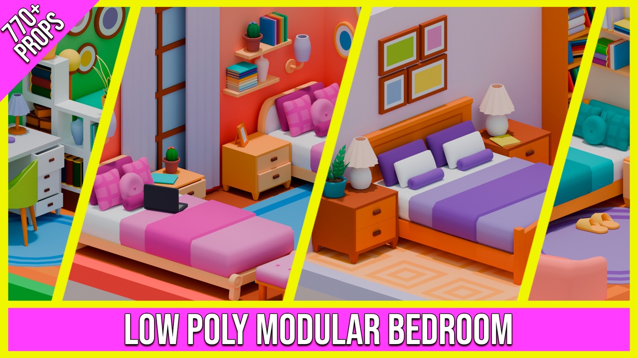 Media 1 for listing Low Poly Modular Bedroom Pack (770+ Props)