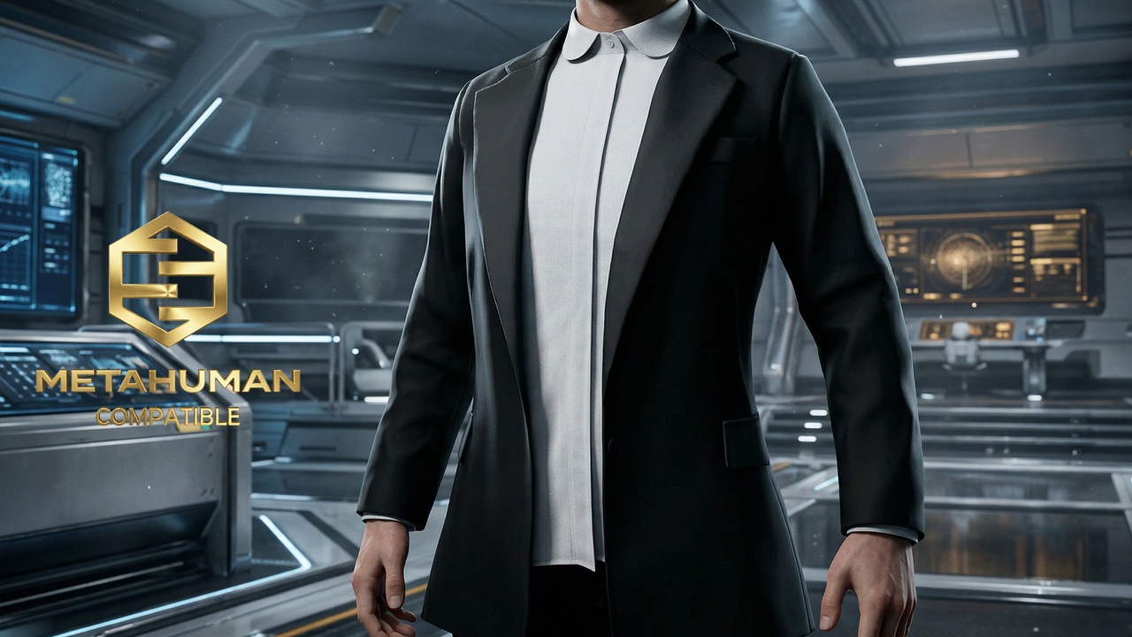Media 1 for listing Futuristic Slim-Fit Suit Jacket with Seamless Button Front and Minimalist Design