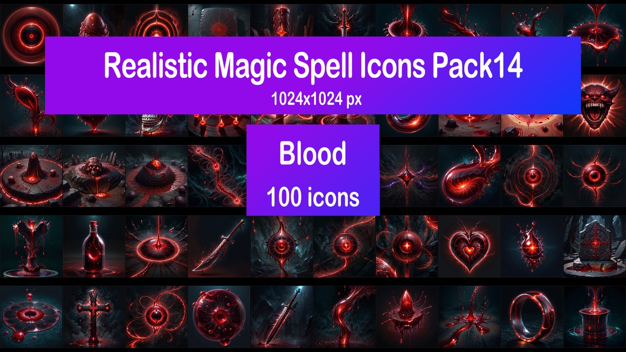 Media 1 for listing Realistic Magic Spell Icons Pack14 - Blood