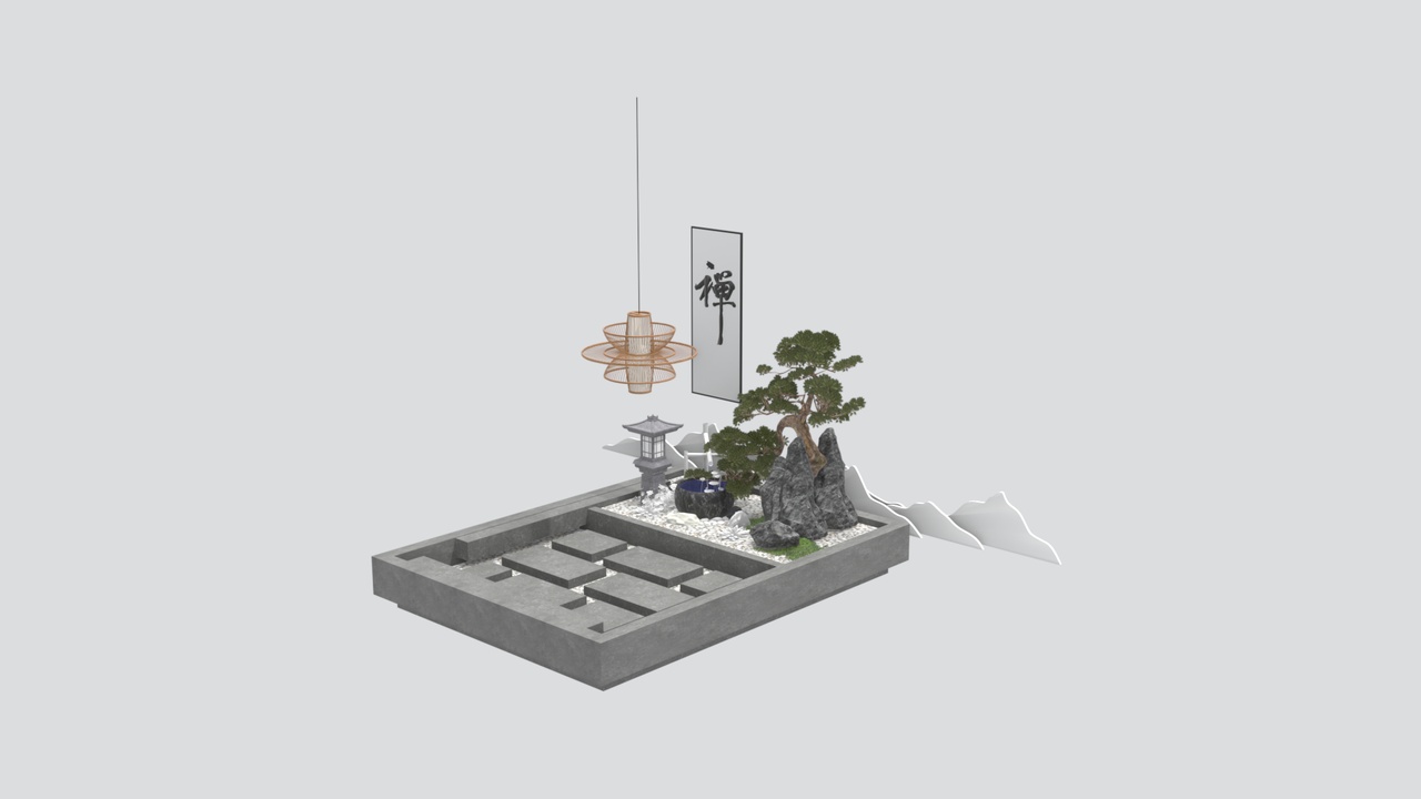 Media 1 for listing Japanese Zen Tea Garden Stepping Stone Lantern Pine Bonsai 3D Model