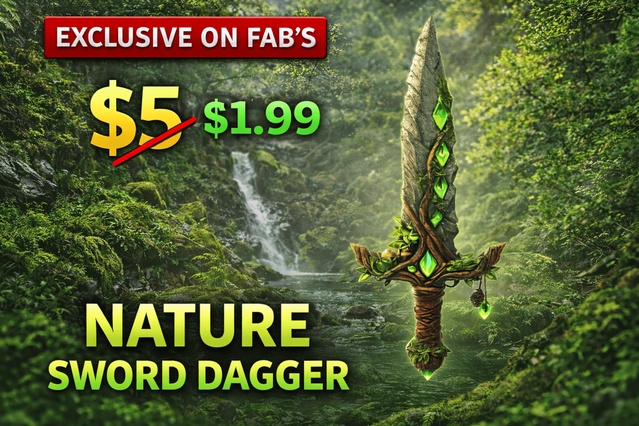 Nature Sword Dagger | Stylized Fantasy Weapon 3D Model (Game Ready) HIGH POLY — Cobalt Game Assets