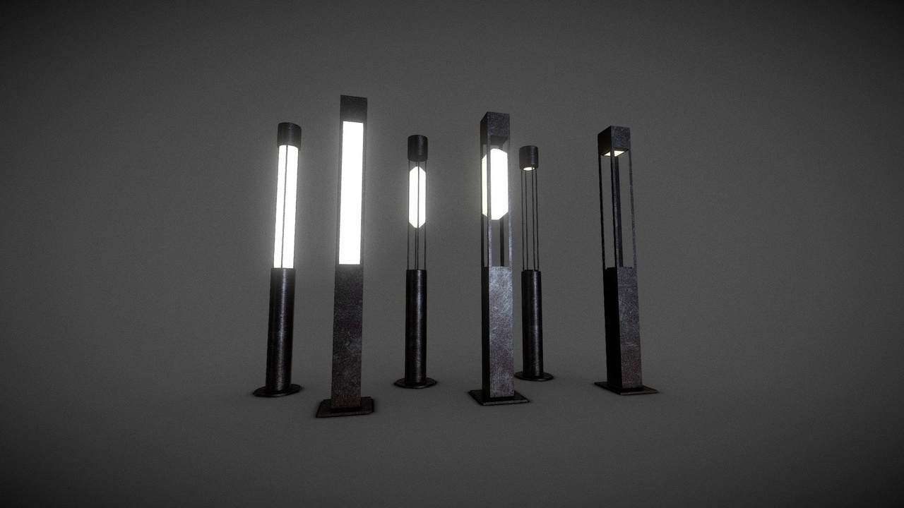 Media 1 for listing Modern Bollard Lights Pack – Minimal Street & Path Lighting Set (PBR Ready)
