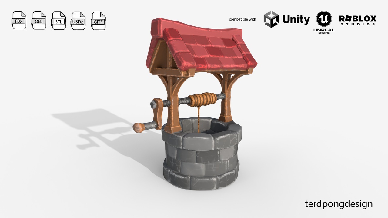 Media 1 for listing Stylized Wishing Well Low-poly 3D model