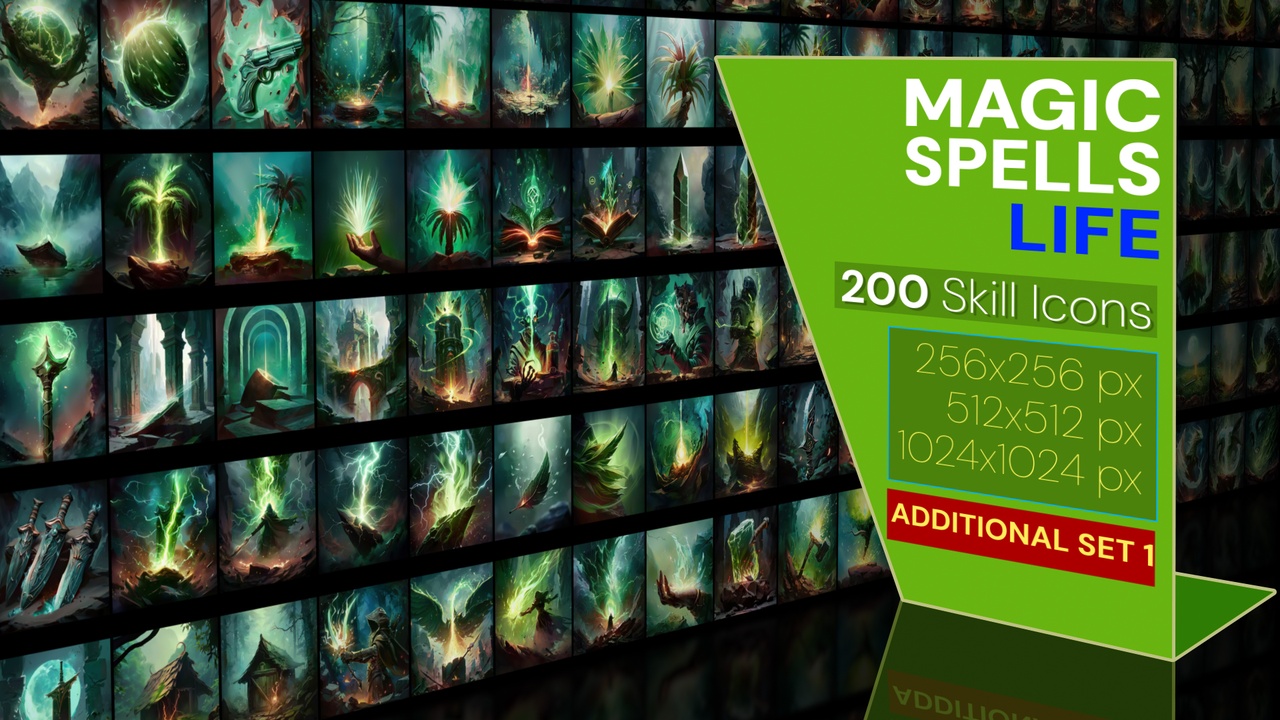 Media 1 for listing 200 additional magical spell icons themed around - Life. Pack 1