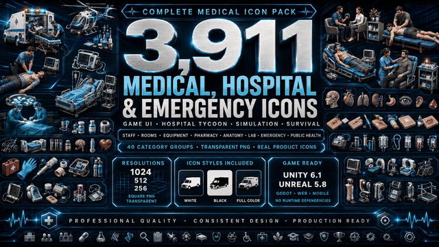 3,911 Medical Icons | Hospital & Emergency Game UI — Cobalt Game Assets