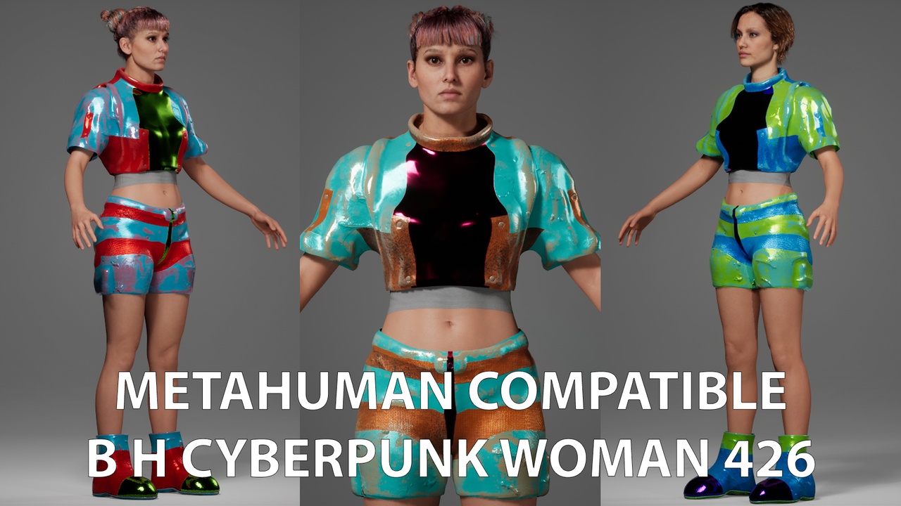 Media 1 for listing MetaHuman Compatible B H Cyberpunk Woman 426 Outfit