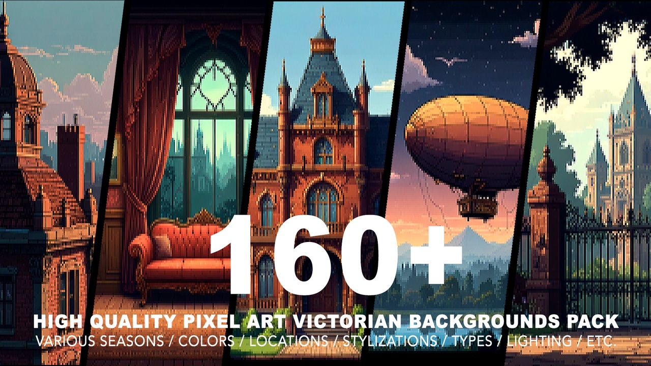 Media 1 for listing 160+ VICTORIAN PIXEL ART BACKGROUNDS