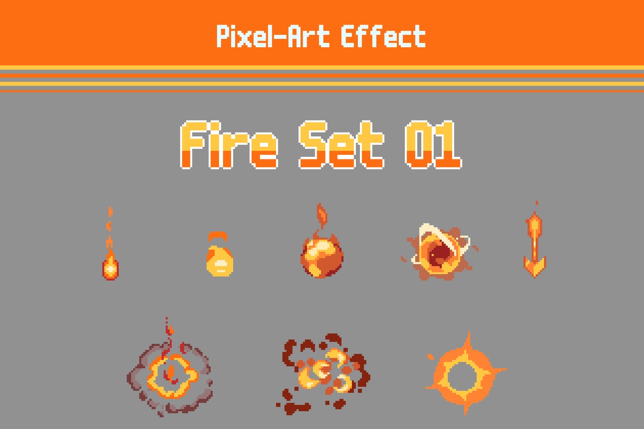 Media 1 for listing Pixel Art Fire Effects Pack - 01 (2D )