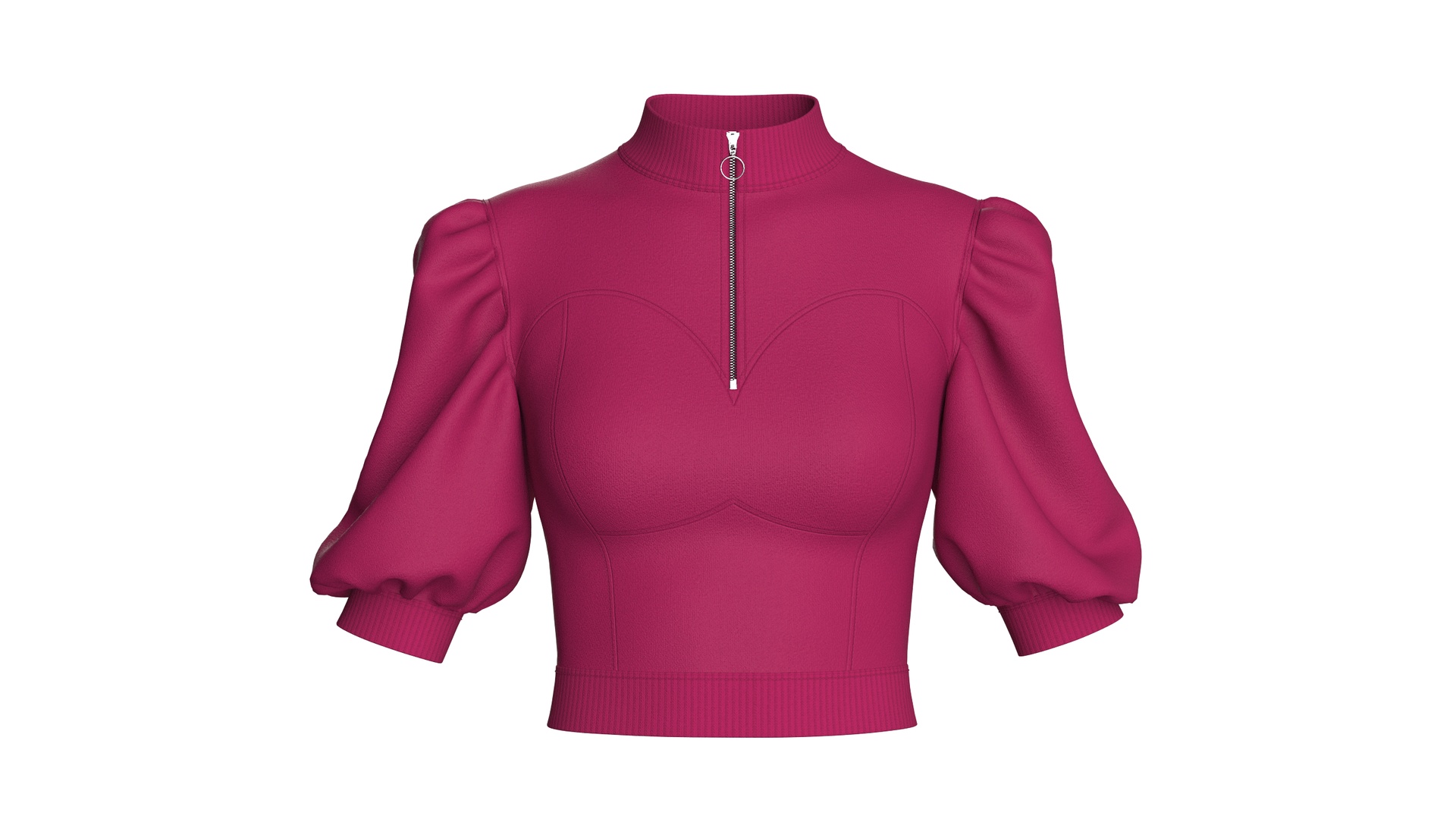 Media 1 for listing Girls Half - Zip Puff Sleeve Crop Top | High Poly
