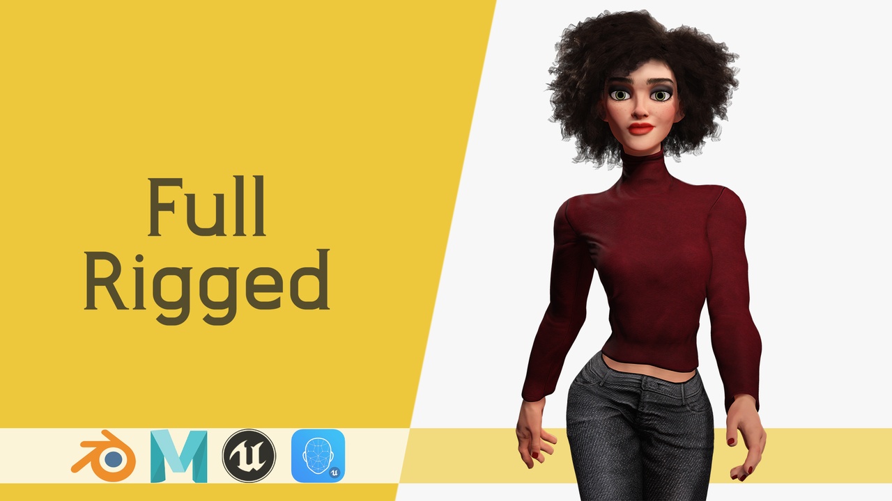 商品 Red Turtleneck Rigged Stylized Young Woman 3D Character 的媒体 1