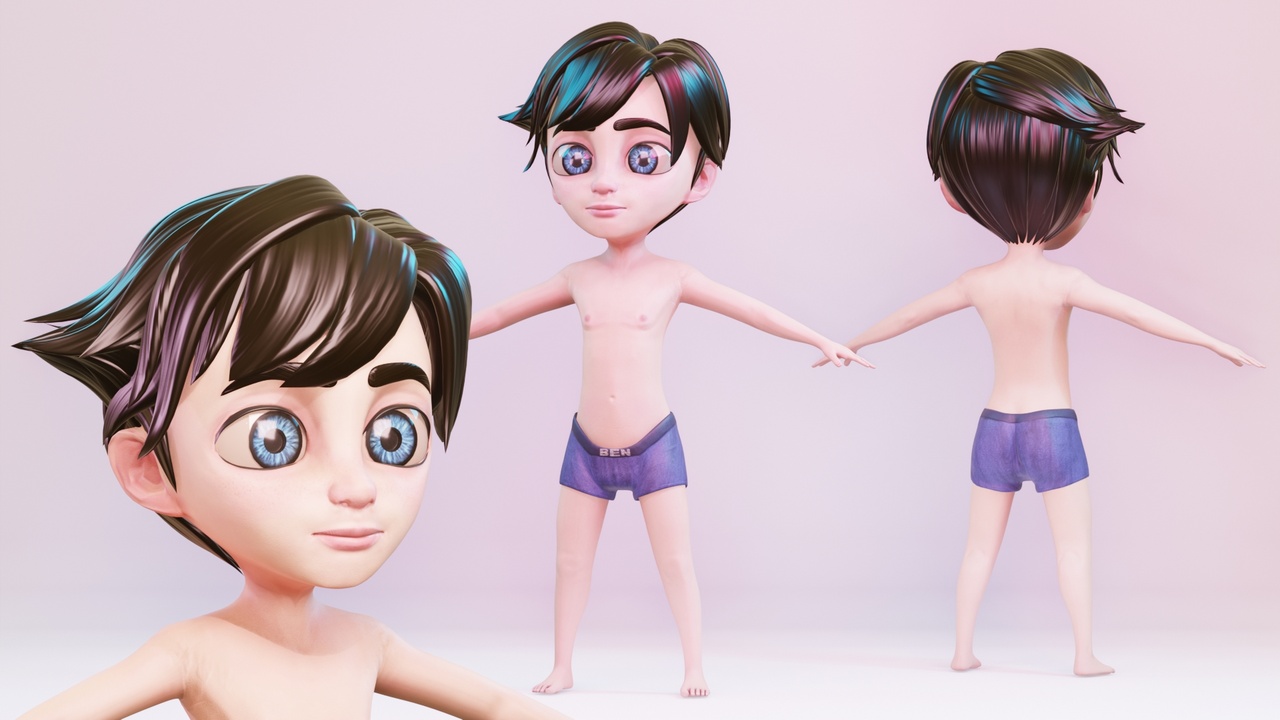 Media 1 for listing Stylized Cartoon Child Boy Rigged Base Mesh 3D Character