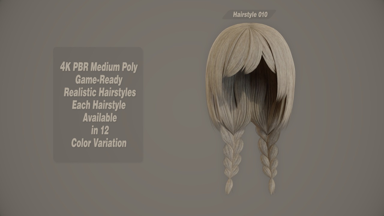 Media 1 for listing Realistic Hair Game Ready | 12 Colors | 4K PBR | v10