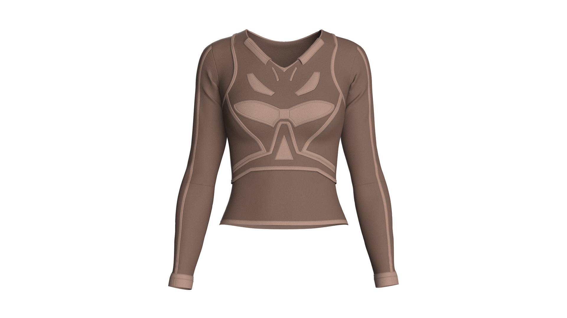 Media 1 for listing Girls Long - Sleeve Top With Light Beige Piping | High Poly