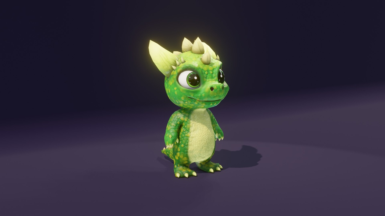 Media 1 for listing Cartoon Green Dinosaur 3D Model – Animated Character for Unity & Unreal Engine