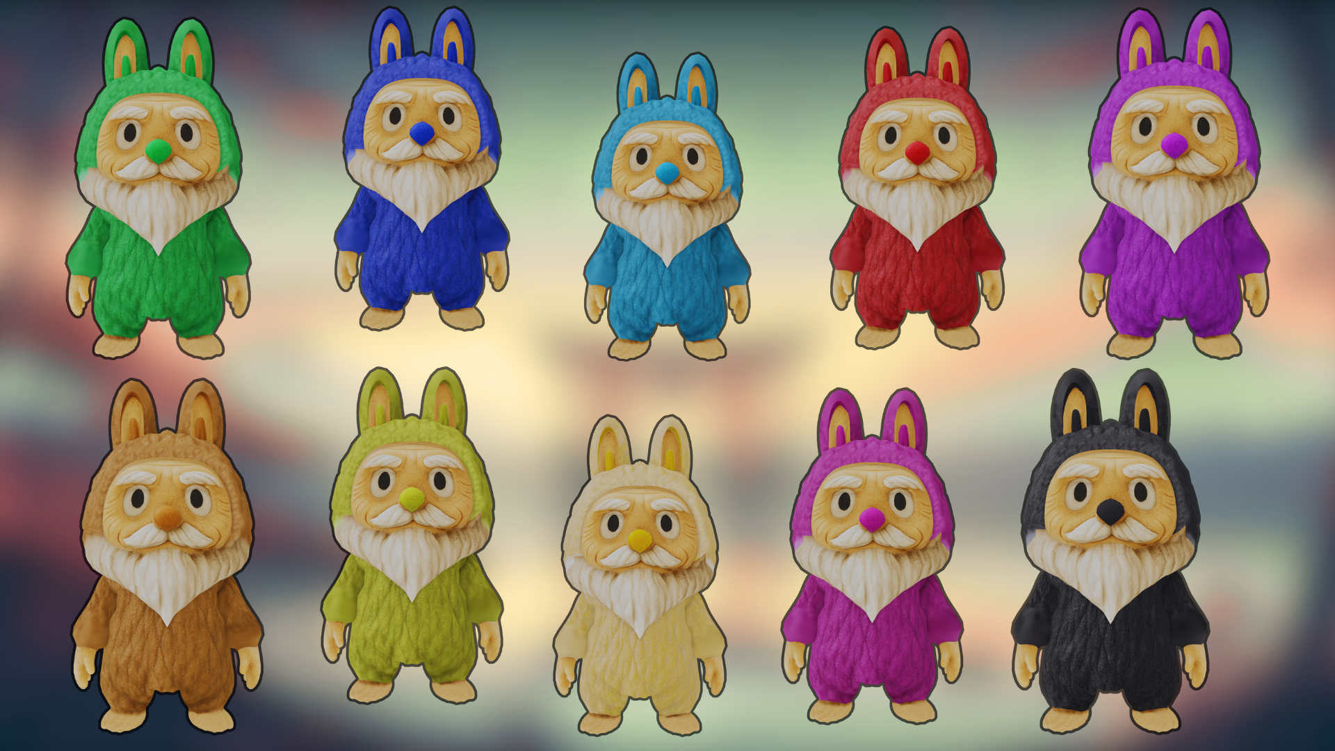 Old labubu 3d model animated (10 character colores) | Fab