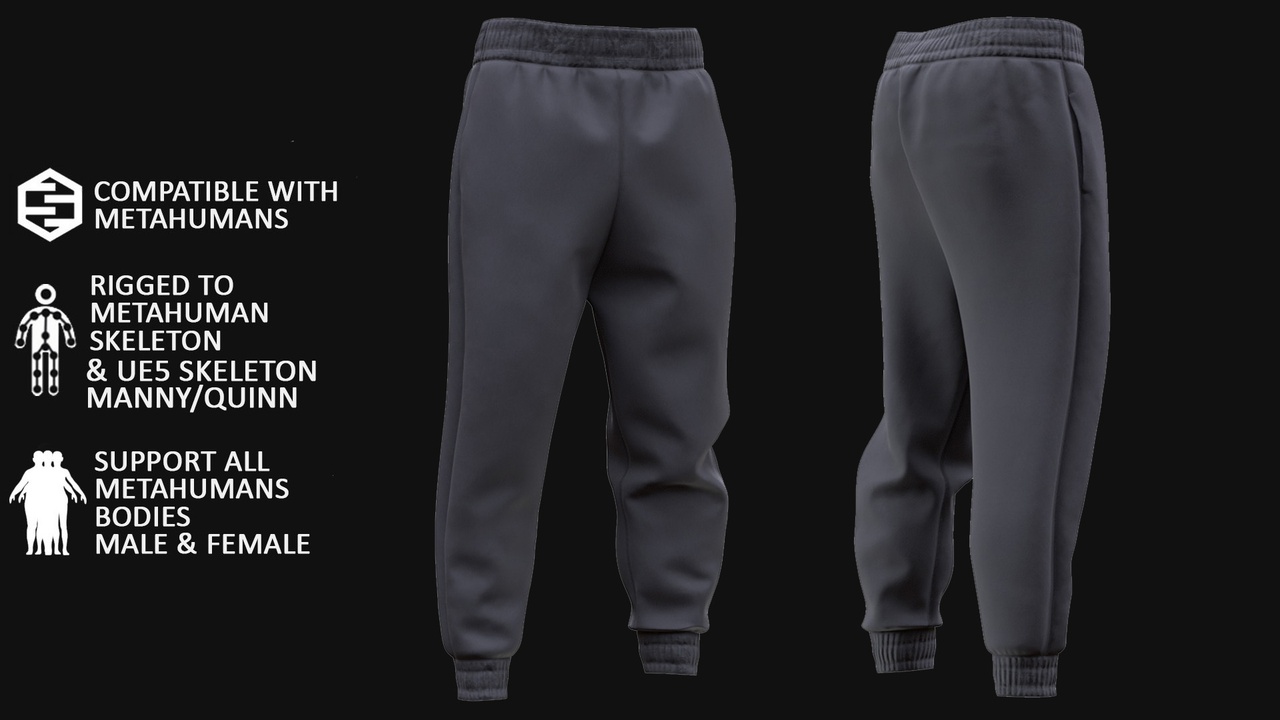 Media 1 for listing Pants for Metahuman 3D model 124 - MH & UE5 Skeletons - Rigged