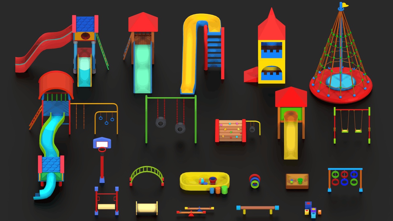 Media 1 for listing Colorful Low Poly Kids Playground Pack – Stylized Play Equipment Collection