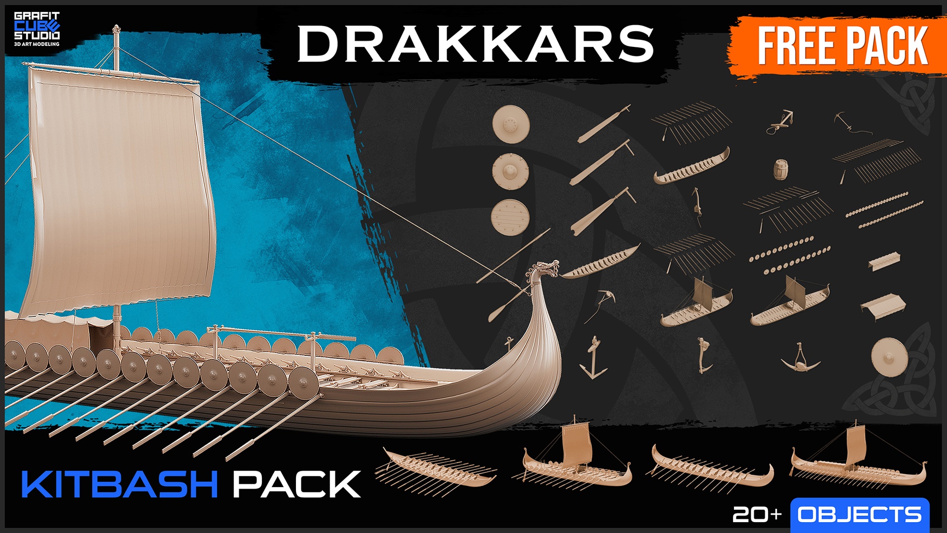Media 1 for listing Medieval Wooden Ships (Drakkars) KITBASH SET