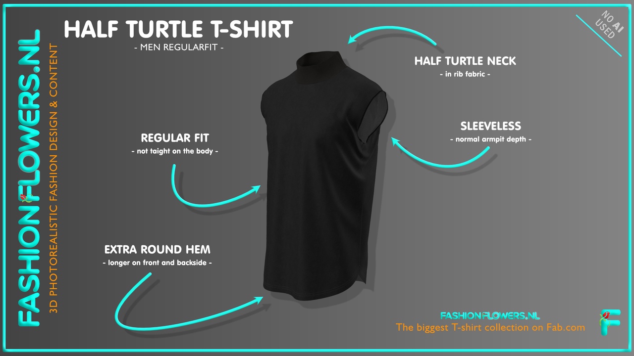 Media 1 for listing Black Colour Half Turtleneck Sleevless T-shirt With Extra Rounded Underside