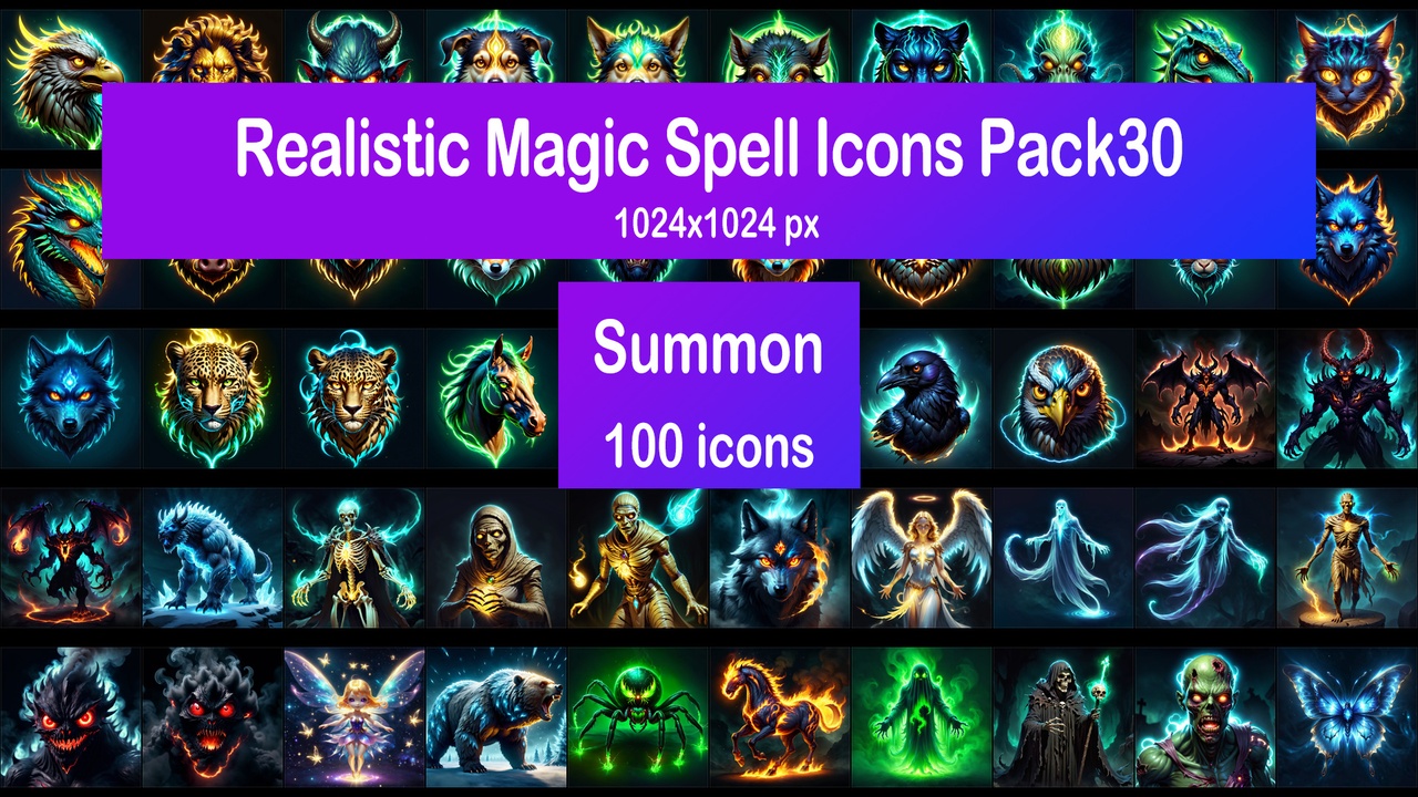Media 1 for listing Realistic Magic Spell Icons Pack30 - Summon