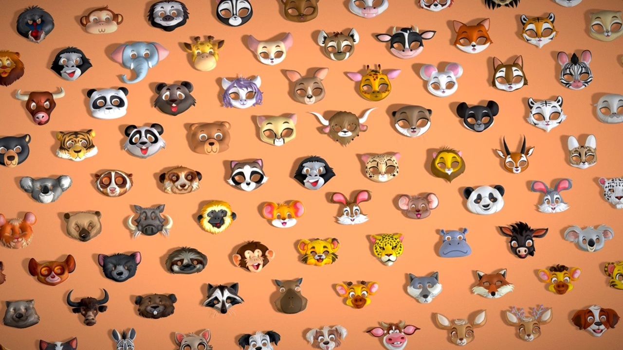出品95 Animal Mask Mega Pack - Kids Masks Low Poly - Stylized Toon Animal Masks Setのメディア1
