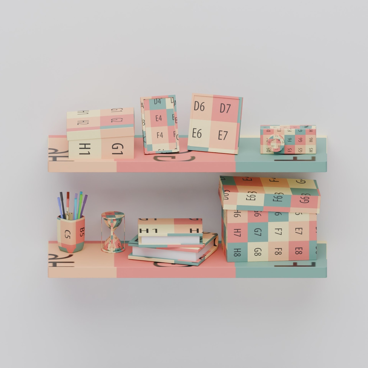 Media 1 for listing Minimalist Shelf Props Pack – Books, Boxes, Frames & Desk Accessories (Low Poly