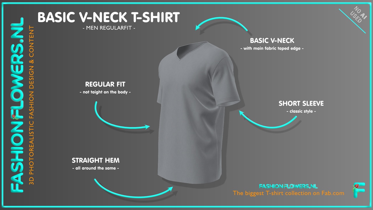 Media 1 for listing Gray Colour Classic V-Neck T-Shirt | Short Sleeve Tshirt | Straight Hem