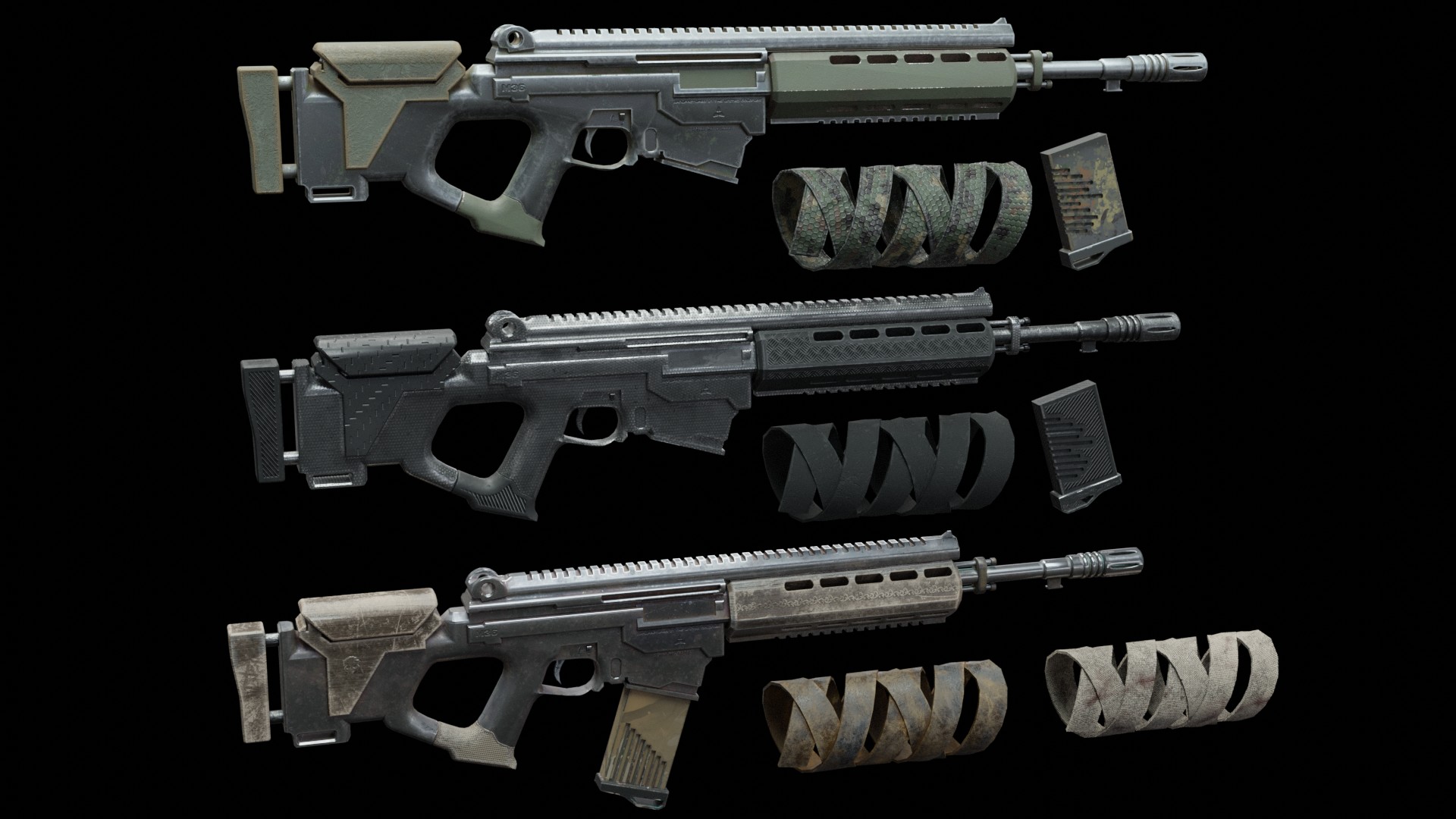 Modular Sci-Fi Rifle M36 Assault Rifle LowPoly Game Asset 4 Variants | Fab