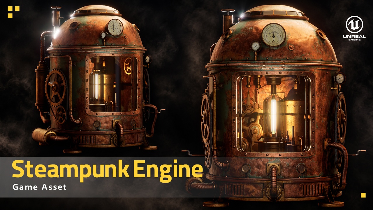 Media 1 for listing Steampunk Engine Prop | Realistic PBR