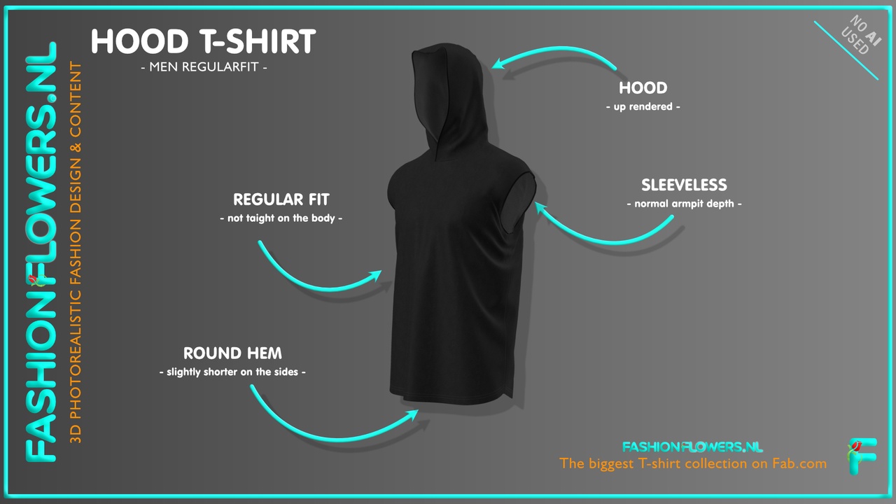 Media 1 for listing Black Colour Hooded T-Shirt | No Sleeves Hood Tshirt | Round Hem | Cowl Shirt