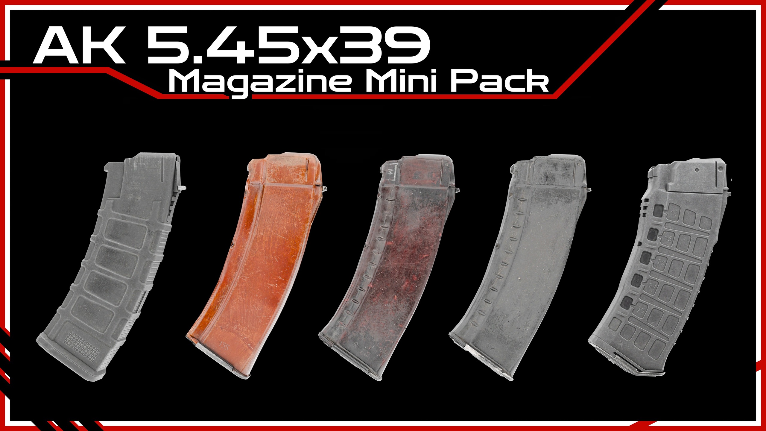 Media 1 for listing AK-74 Magazine Pack x5 | 5.45x39 | Bakelite & Polymer | Lowpoly PBR