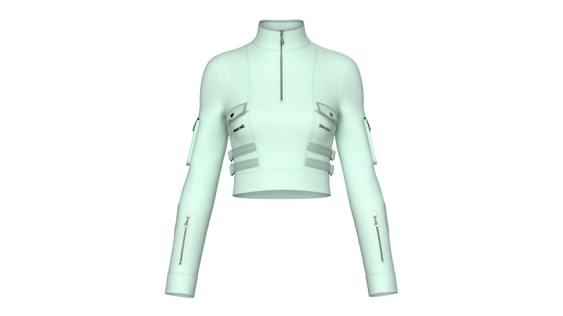 Media 1 for listing Girls Half - Zip Tactical Buckled Crop Jacket | High Poly