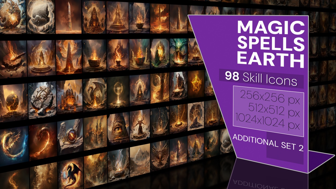 Media 1 for listing 98 additional magical spell icons themed around - Soil, Earth. Pack 2