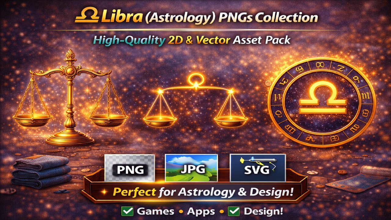 Media 1 for listing ♎ Libra (Astrology) PNGs Collection – High-Quality 2D & Vector Asset Pack