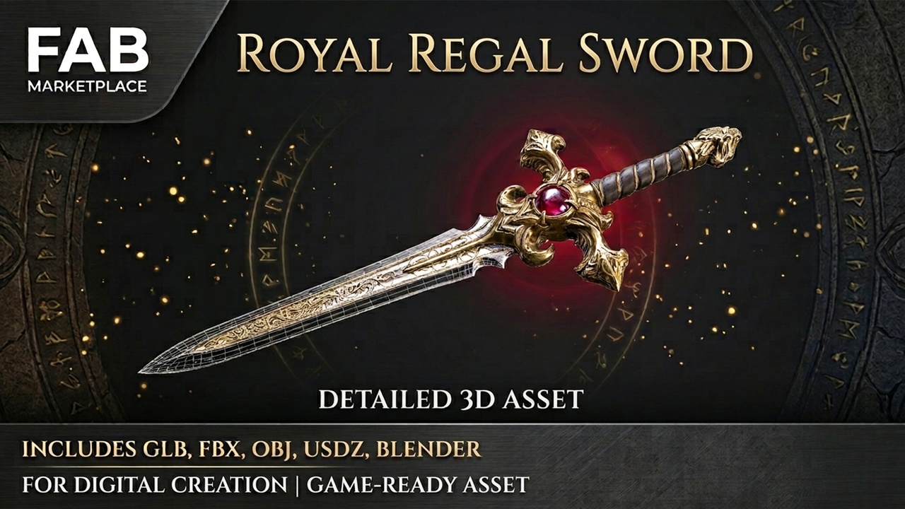 Media 1 for listing Royal Imperial Sword - Fantasy Gold Blade 3D Model