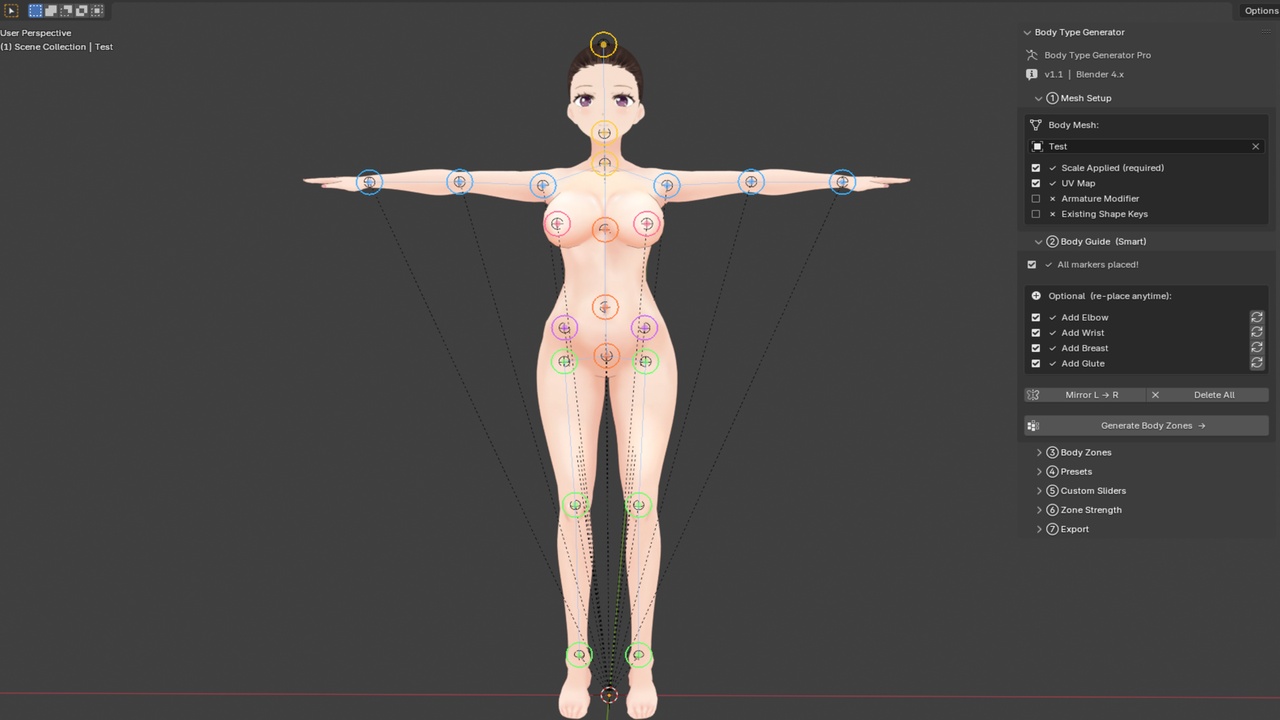 Media 1 for listing Body Type Generator Pro- Smart Anatomy Markers + Shape Keys | Blender 4.X
