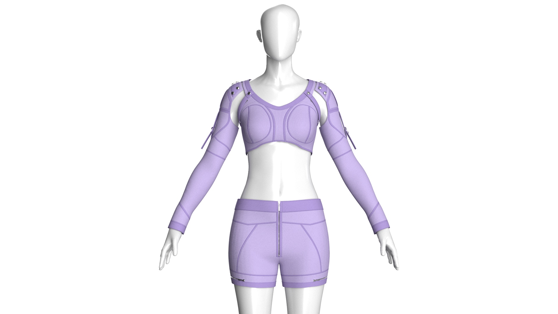Media 1 for listing Girls Crop Top With Zippered Shorts - Outfit | High Poly
