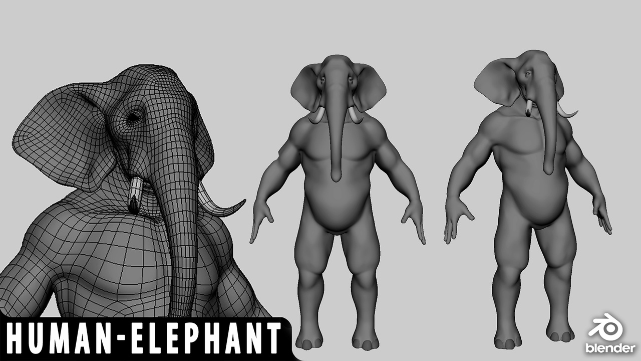 Media 1 for listing Human Elephant  - Topology + UV Map