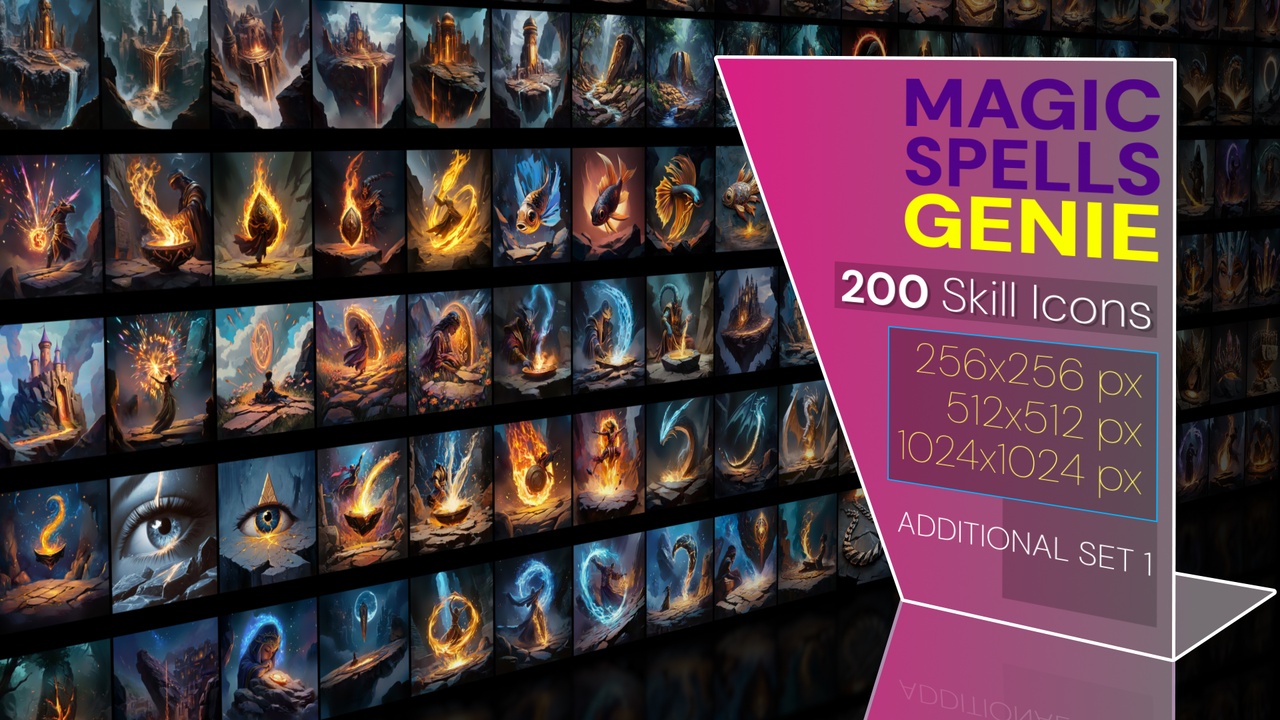 Media 1 for listing 200 additional magical spell icons themed around - Genie. Pack 1