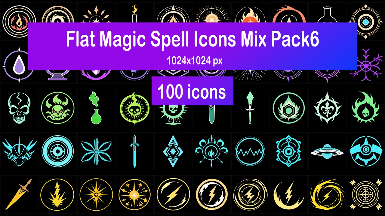 Media 1 for listing Flat Magic Spell Icons Mix Pack6
