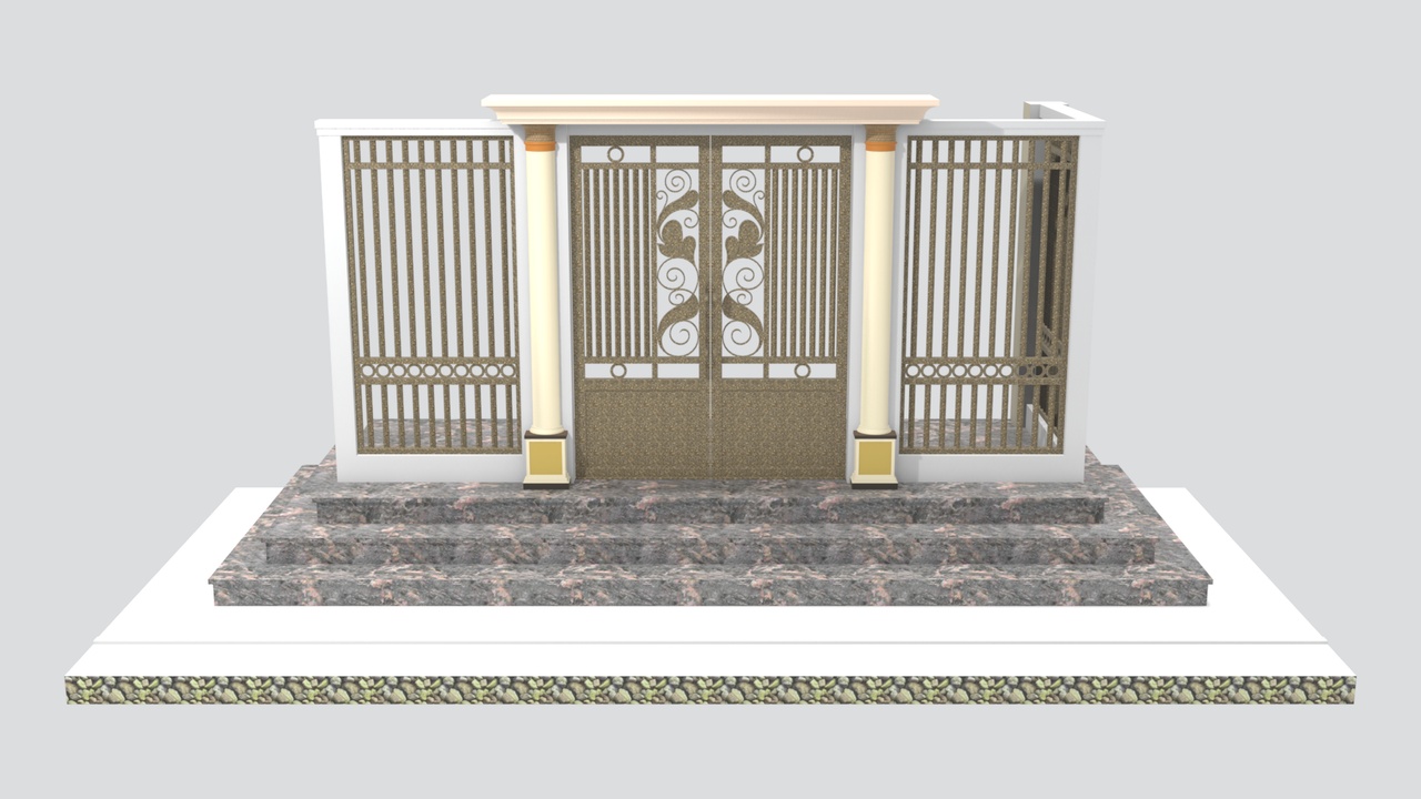 Media 1 for listing European Wrought Iron Gate with Stone Steps and Fence 3D Model