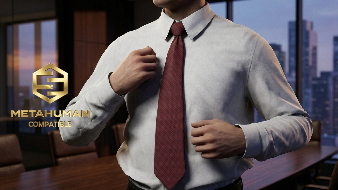 Media 1 for listing White Executive Dress Shirt with Structured Collar and Clean Formal Office Silho