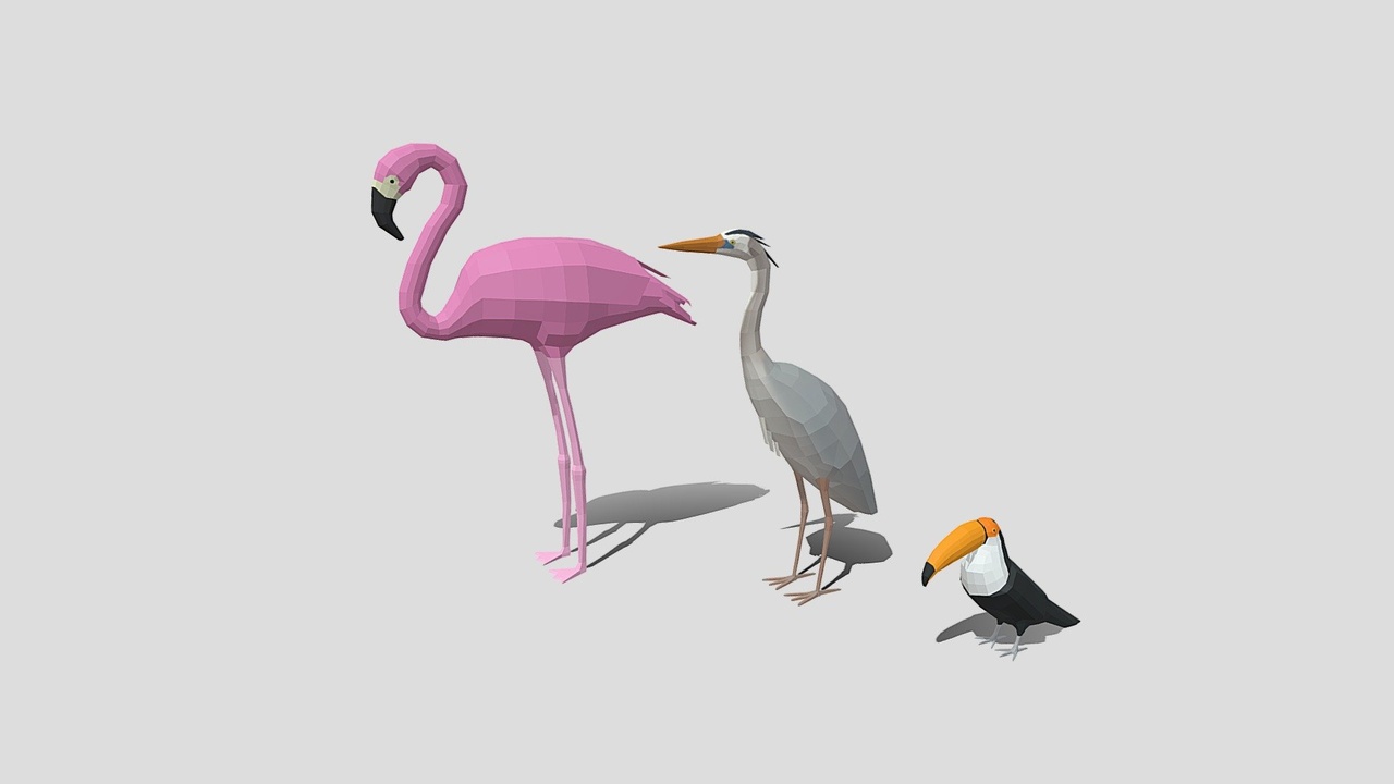Low Poly Cartoon Exotic Birds Pack | Fab