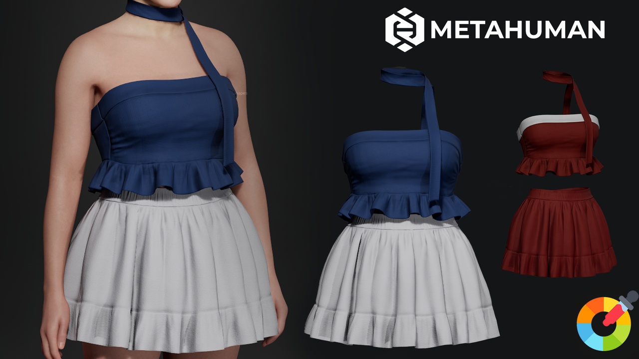 Media 1 for listing Frilly Ruffle Tube Top and Skirt Clothing Set - Parametric | Recolorable