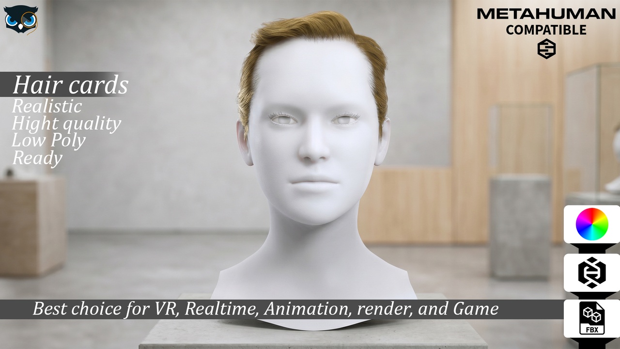 Media 1 for listing Short Hair Cards MetaHuman Compatible   Game Ready Hairstyle