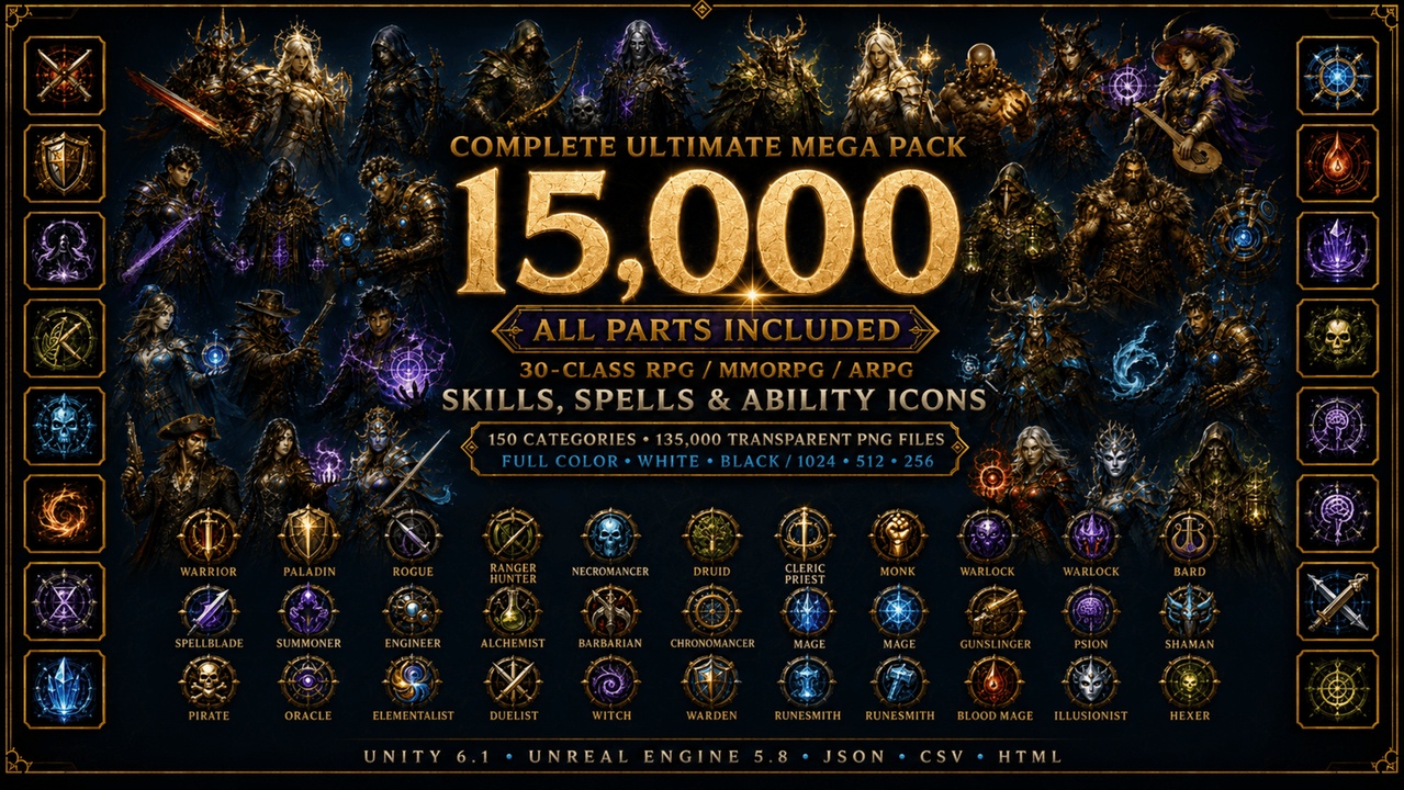 Media 1 for listing 15,000 RPG MMORPG Skills, Spells & Ability Icons | 30-Class Ultimate Mega Pack