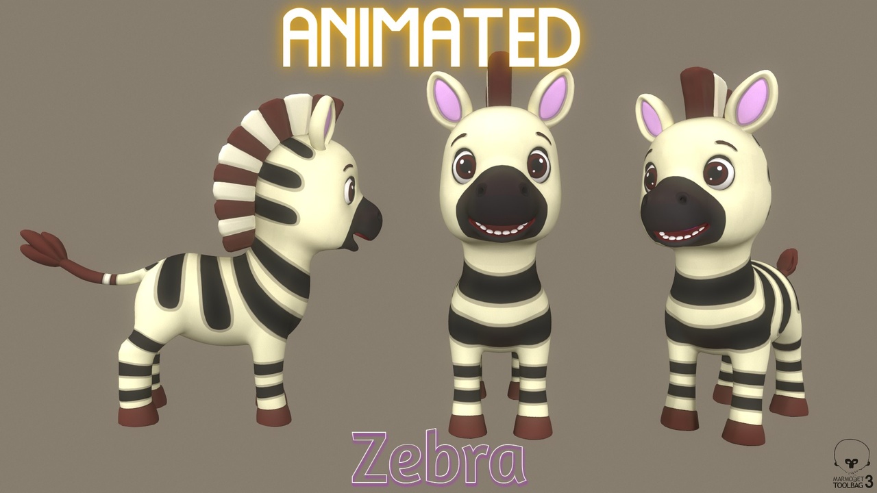Media 1 for listing Animated Brown Cartoon Zebra model